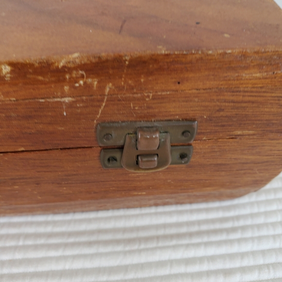 Star Inlay Wooden Box Hinged Lid 9.5" Handmade Red Velvet Lined Jewelry Trinket - Picture 4 of 13